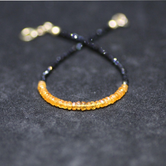 Handmade Natural Spinel, Mandarin Orange Garnet Bracelet 14K Gold Filled, 7" - Picture 1 of 6